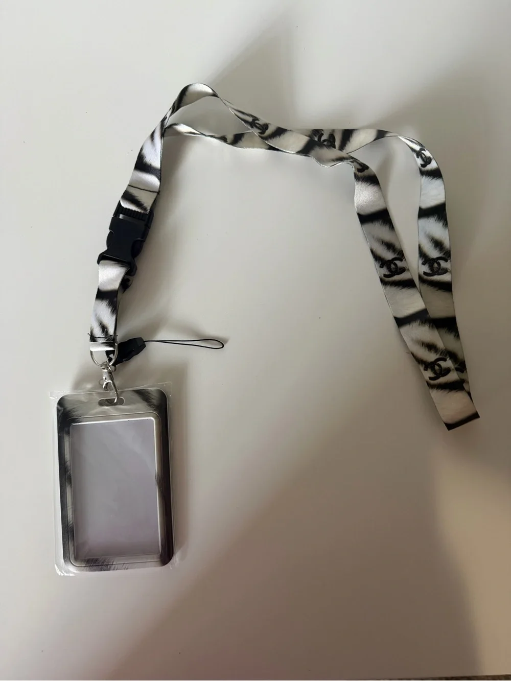 Designer-Style Black & White Zebra Lanyard Phone Card Holder